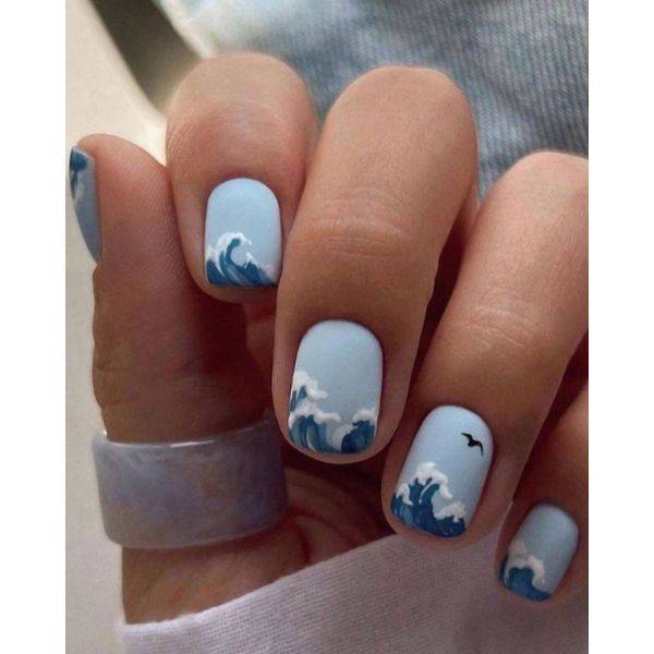 Beach Waves Square Nails