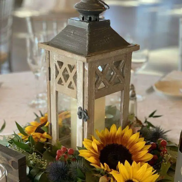 Wooden Lanterns with Sunflower Accents