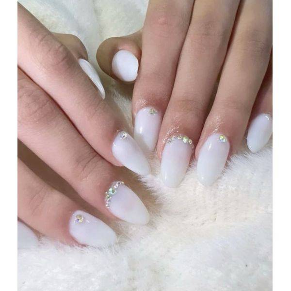 Milky White with Rhinestone Accents
