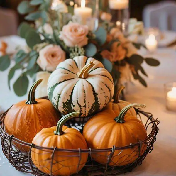 Pumpkins in Wire Baskets