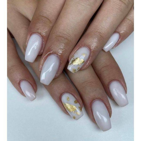 White Nails with Gold Leaf
