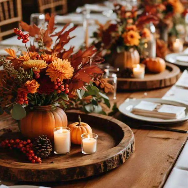 Rustic Wooden Trays with Autumn Decor