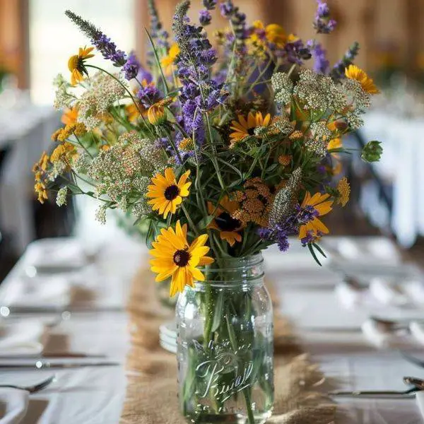 Mason Jars with Wildflowers