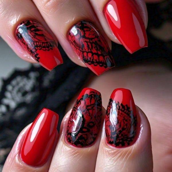 Red with Lace Detail