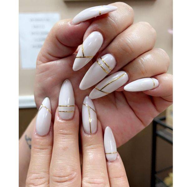 Glossy White with Metallic Stripes
