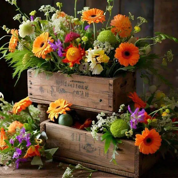  Rustic Wooden Boxes with Florals