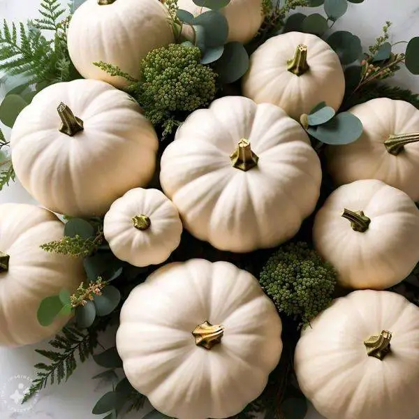 White Pumpkins with Greenery