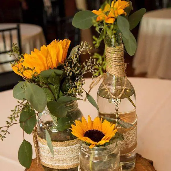 Burlap and Lace Wrapped Bottles