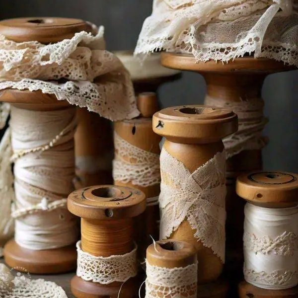 Wooden Spools with Lace