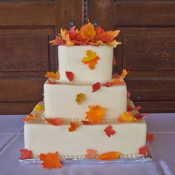 Tiered Cake with Fall Leaves