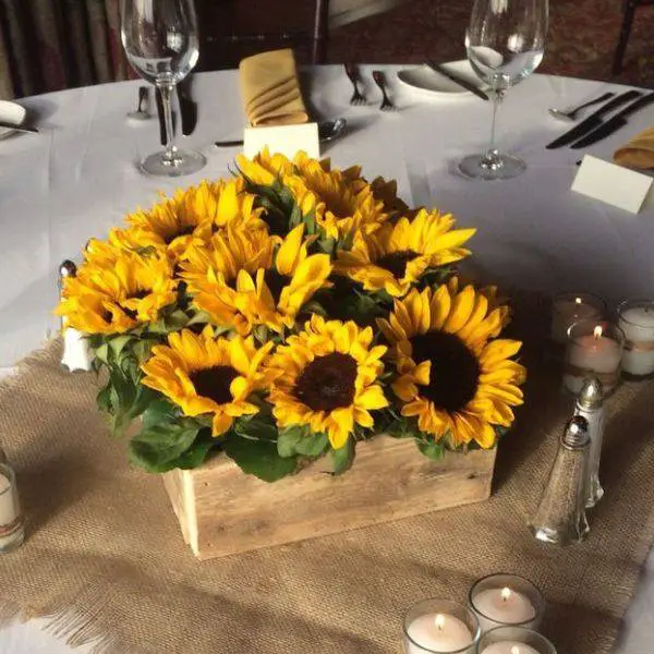 Wooden Crates with Sunflower Bouquets