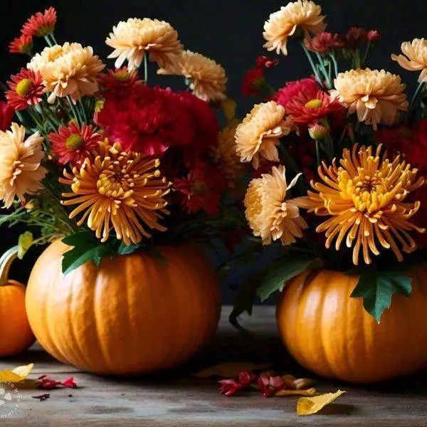 Pumpkin Vases with Fresh Flowers