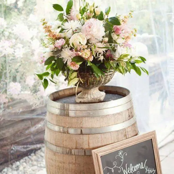 Wine Barrels with Floral Arrangements