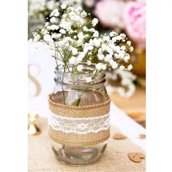 Boho Mason Jar with Vintage Lace