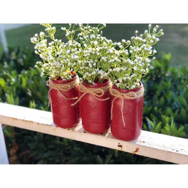 Burgundy Mason Jar with Baby’s Breath