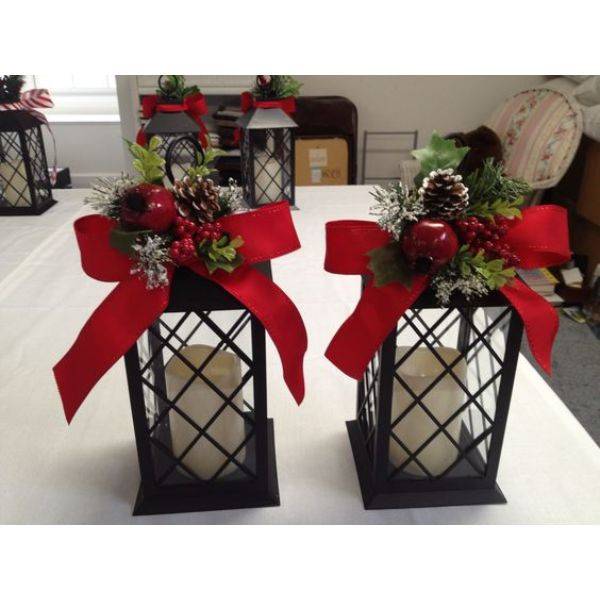 Burgundy Ribbon-Wrapped Lanterns