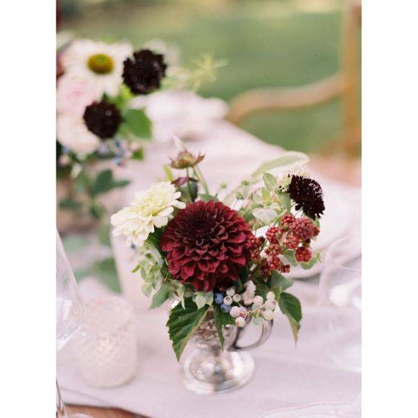 Floral Centerpieces with Burgundy Dahlias
