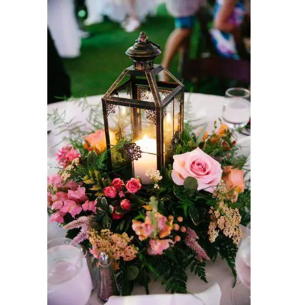 Lanterns with Candles and Greenery