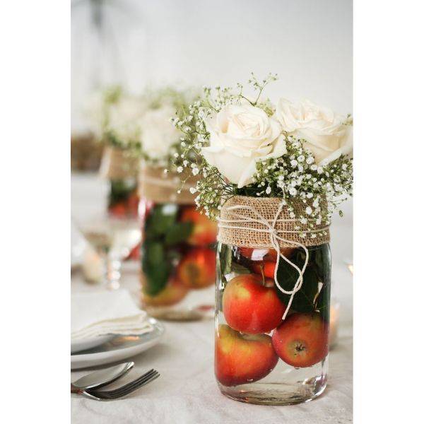 Mason Jar with Apples and flowers