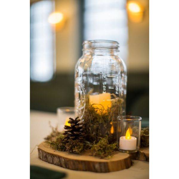 Mason Jar with Pine Cones and Evergreen Sprigs