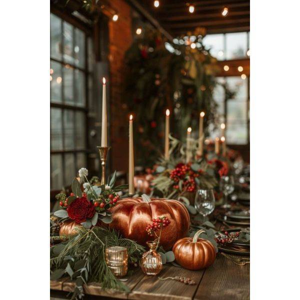 Metallic Pumpkins with Greenery