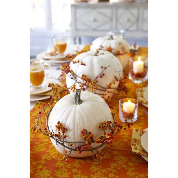 Mini White Pumpkins and Votives