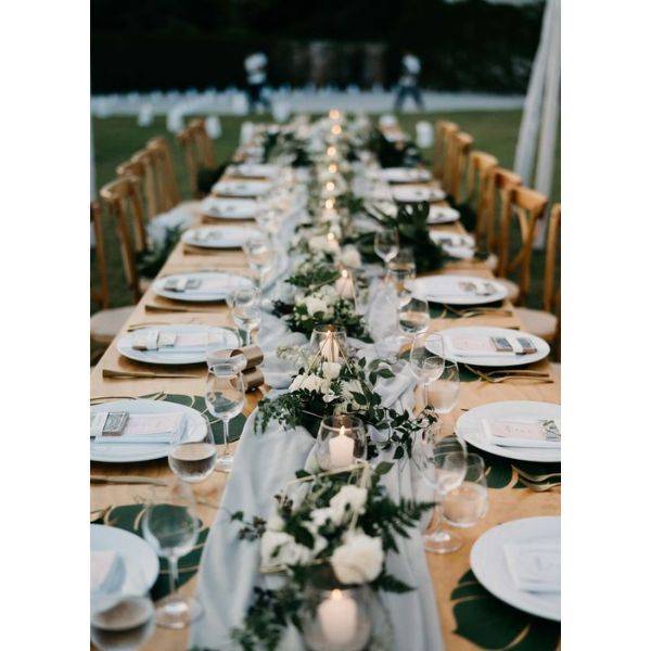 Plaid Table Runner with Candles