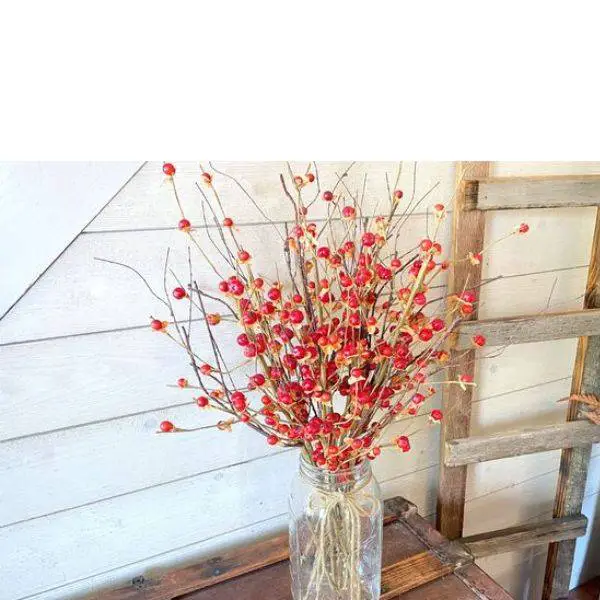 Pumpkin and Mason Jar with Berry Branches