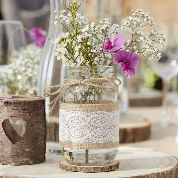 Simple Mason Jar with Burlap and Lace