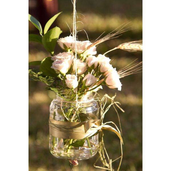 Simple Mason Jar with Raffia and Wheat