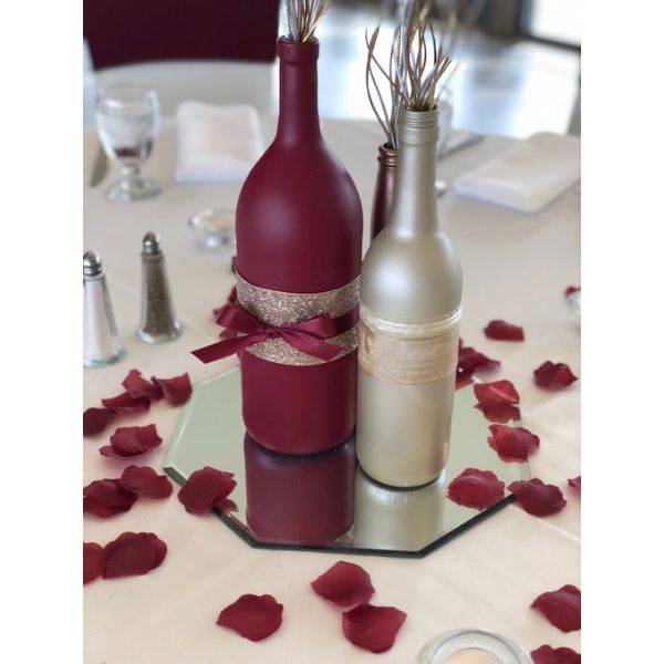 Wine Bottles Painted in Burgundy