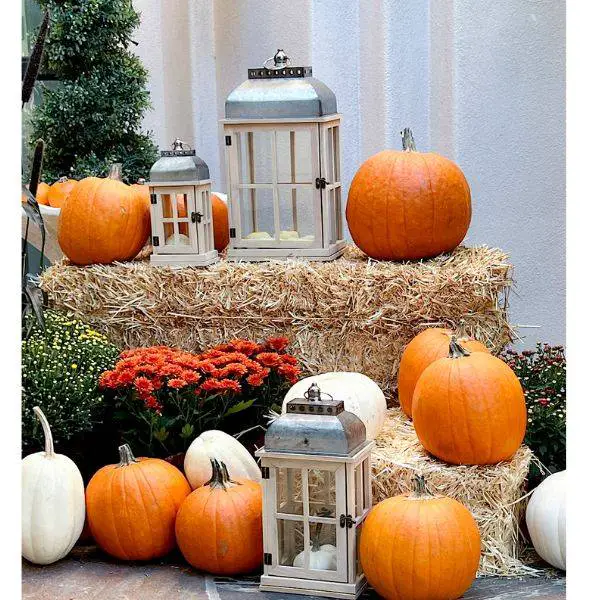 Hay Bales with Pumpkins