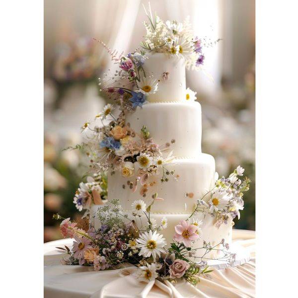 . Wildflower Embellished Wedding Cake