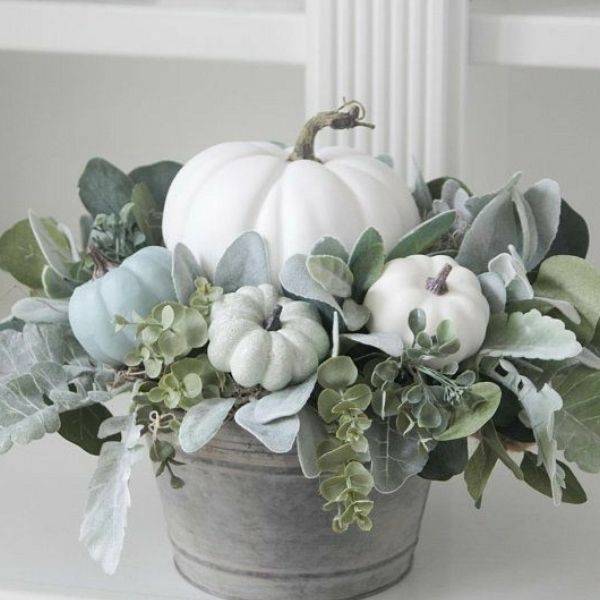 White Pumpkins with Greenery