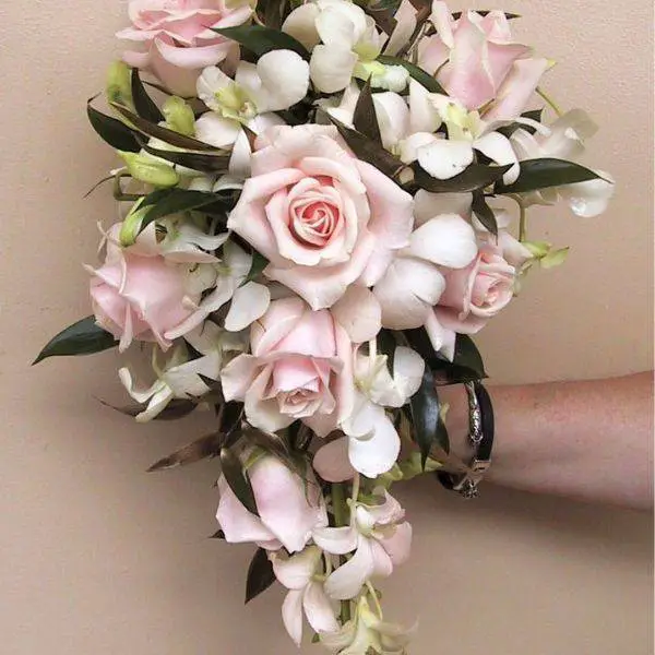 Cascading Orchid and Rose Bouquet