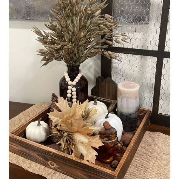 . Wooden Tray with Pumpkins