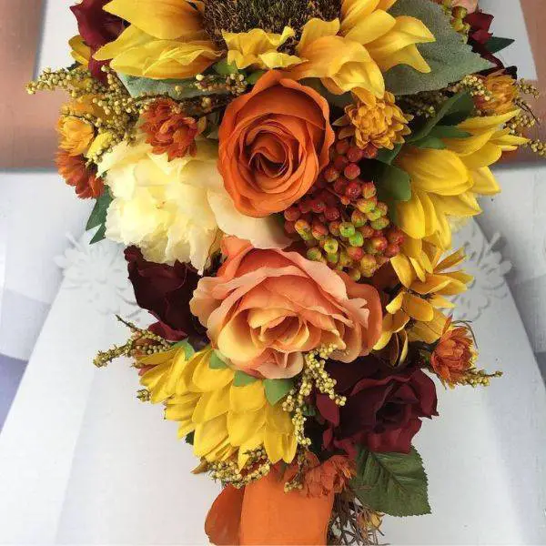 . Sunflower and Orange Rose Cascade