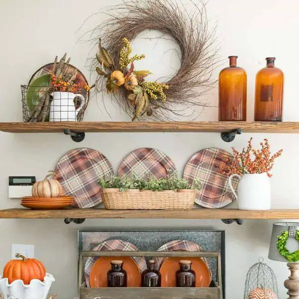 Floating Shelves with Fall Decor