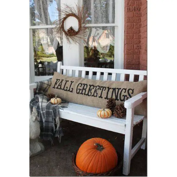 Wooden Bench with Fall Pillows