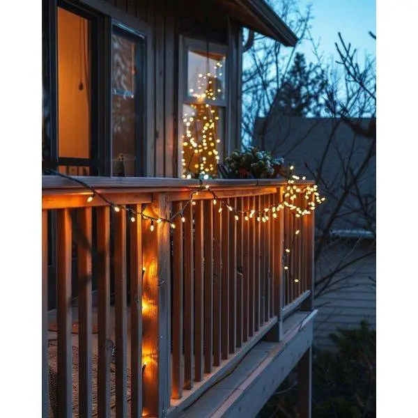 String Lights on Porch Railings