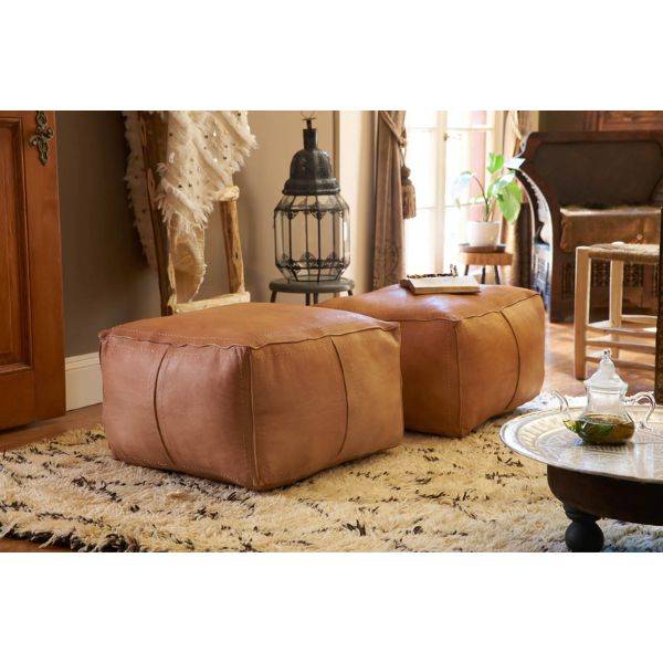  Brown Leather Poufs