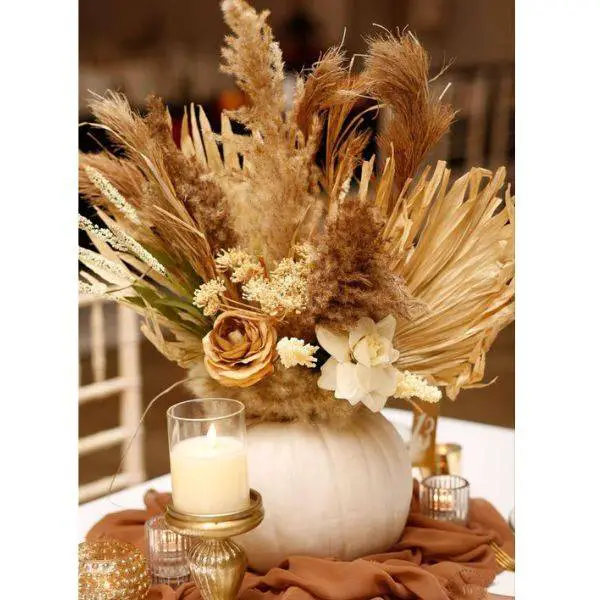  Boho Pumpkin and Feather Display