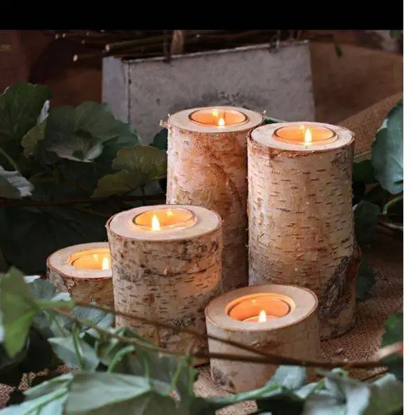 Birch Wood Candle Holders