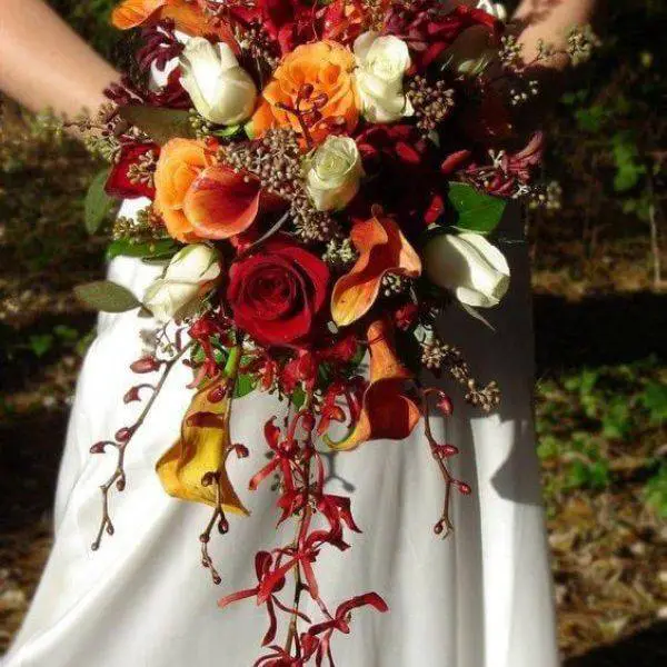 Burgundy and Orange Cascading Florals