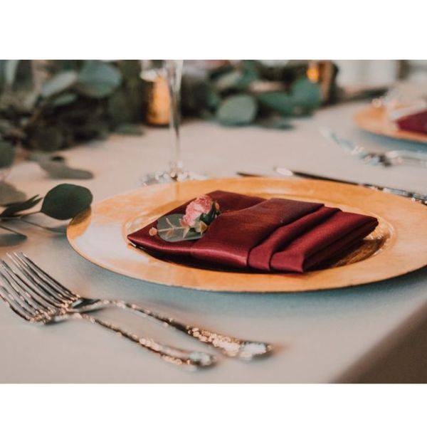 Gold Chargers with Burgundy Napkins