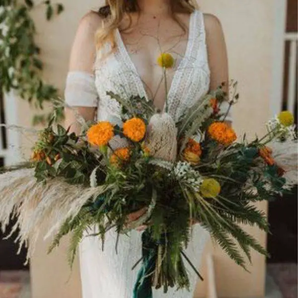  Cascading Marigold and Fern Bouquet